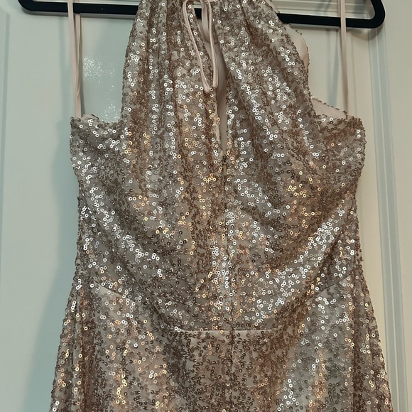 Amsale Chandler Sequin Halter Rose Gold - Picture 3 of 9